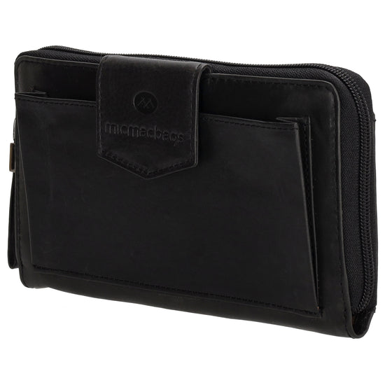 Lederbörse 19x10cm in Schwarz mit Überschlag und Druckknopf - leder-accessoires.com
