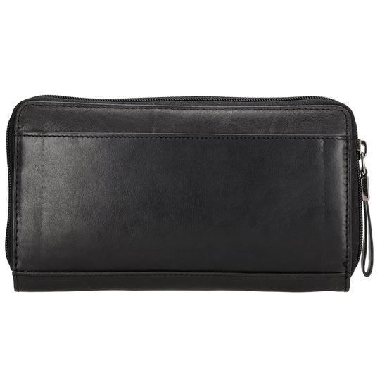Lederbörse 19x10cm in Schwarz mit Überschlag und Druckknopf - leder-accessoires.com
