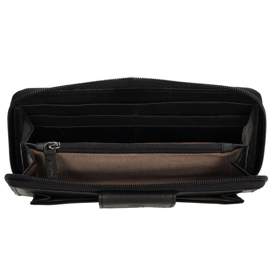Lederbörse 19x10cm in Schwarz mit Überschlag und Druckknopf - leder-accessoires.com