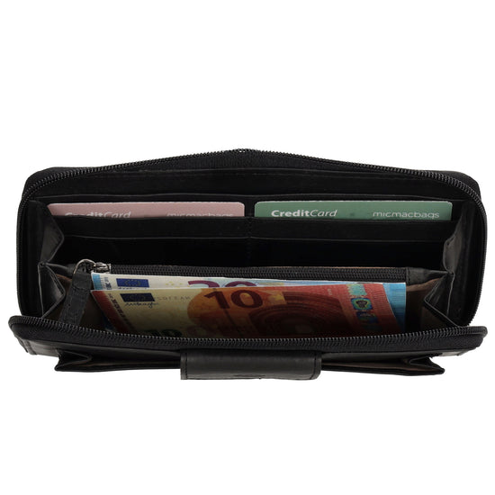 Lederbörse 19x10cm in Schwarz mit Überschlag und Druckknopf - leder-accessoires.com