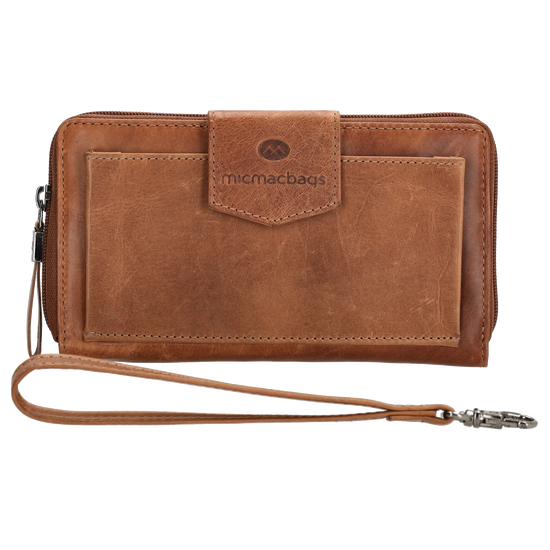 Lederbörse 19x10cm in Braun mit Überschlag und Druckknopf - leder-accessoires.com