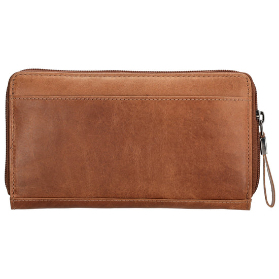 Lederbörse 19x10cm in Braun mit Überschlag und Druckknopf - leder-accessoires.com