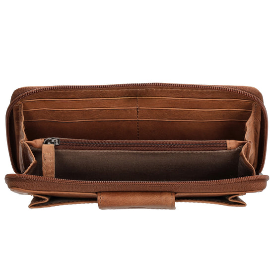 Lederbörse 19x10cm in Braun mit Überschlag und Druckknopf - leder-accessoires.com
