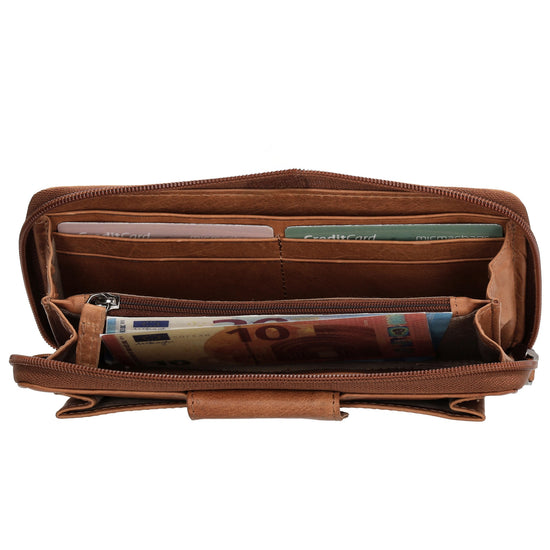 Lederbörse 19x10cm in Braun mit Überschlag und Druckknopf - leder-accessoires.com