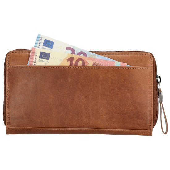 Lederbörse 19x10cm in Braun mit Überschlag und Druckknopf - leder-accessoires.com