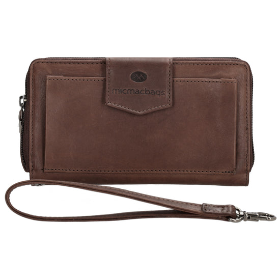 Lederbörse 19x10cm in Dunkelbraun mit Überschlag und Druckknopf - leder-accessoires.com
