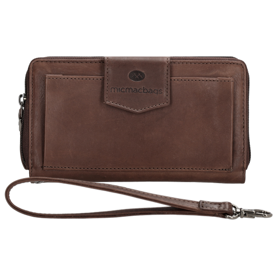 Lederbörse 19x10cm in Dunkelbraun mit Überschlag und Druckknopf - leder-accessoires.com