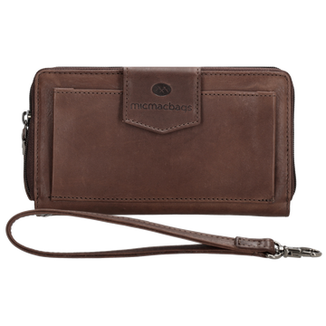 Lederbörse 19x10cm in Dunkelbraun mit Überschlag und Druckknopf - leder-accessoires.com