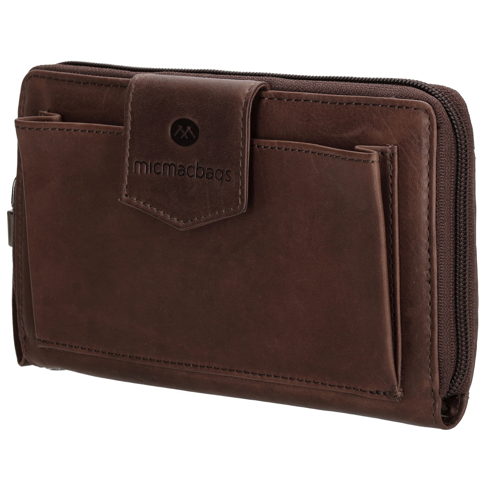 Lederbörse 19x10cm in Dunkelbraun mit Überschlag und Druckknopf - leder-accessoires.com