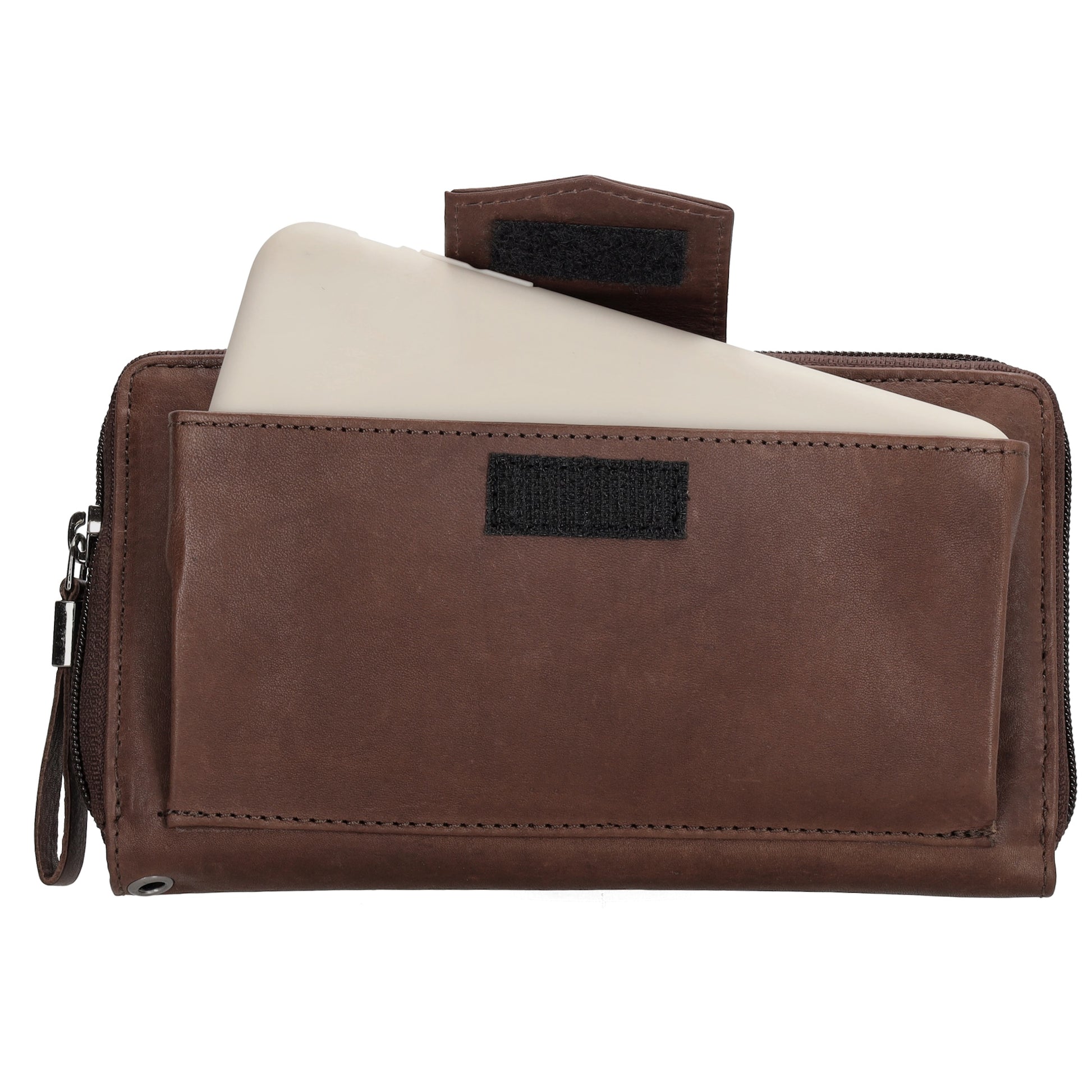 Lederbörse 19x10cm in Dunkelbraun mit Überschlag und Druckknopf - leder-accessoires.com