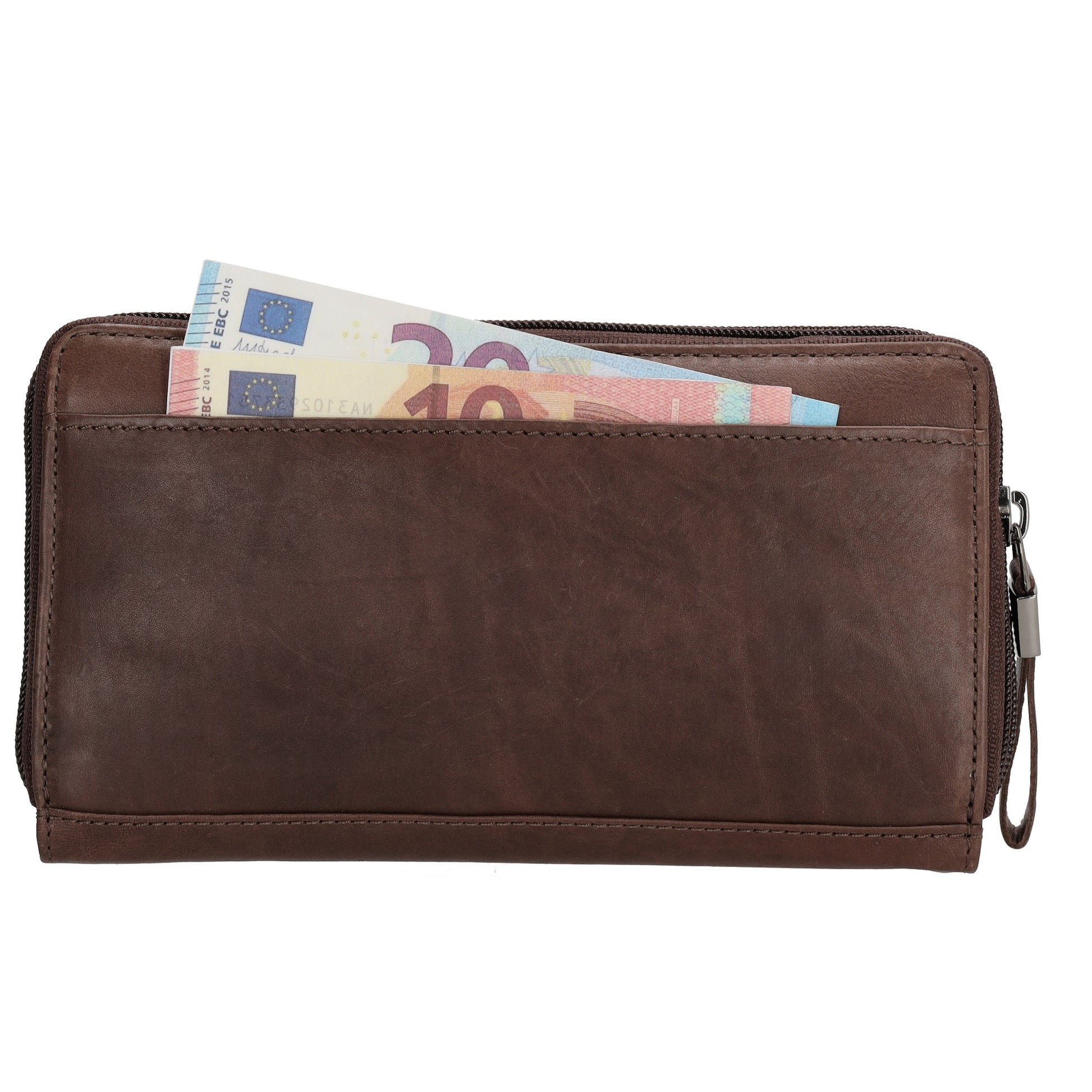 Lederbörse 19x10cm in Dunkelbraun mit Überschlag und Druckknopf - leder-accessoires.com