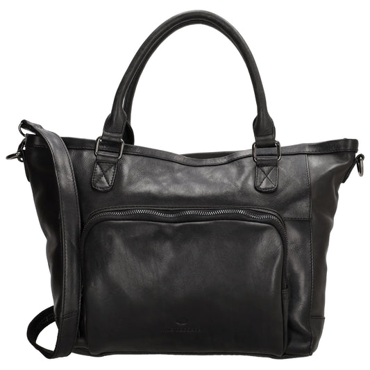 Schultertasche 31 x 29cm in Schwarz aus Leder mit Reißverschluss
