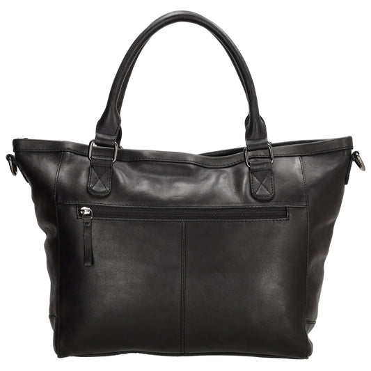 Schultertasche 31 x 29cm in Schwarz aus Leder mit Reißverschluss