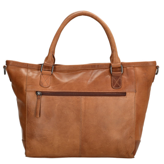 Schultertasche 31 x 29cm in Cognac aus Leder mit Reißverschluss