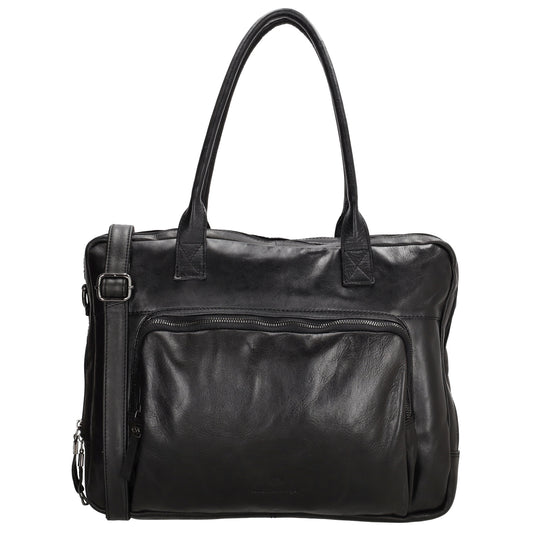 Businesstasche|Ledertasche 40x30cm mit Vortasche in Schwarz