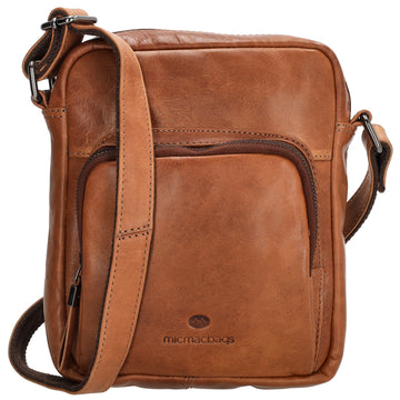 Schultertasche 18 x 22cm in Cognac aus Leder mit Reißverschluss