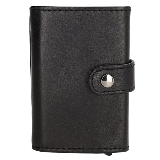 Kartenetui| Safty Wallet 10,5x7cm in Schwarz mit Druckknopf - leder-accessoires.com