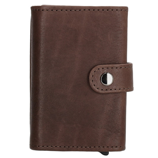 Kartenetui| Safty Wallet 10,5x7cm in Braun mit Druckknopf - leder-accessoires.com