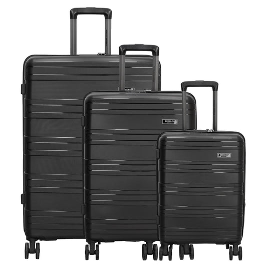 Reisetrolley-Set in Schwarz mit 4-Rad aus PP - leder-accessoires.com