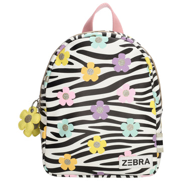 Kinderrucksack 23x28cm mit Zebra-Muster und Blumen in Schwarz| Weiß