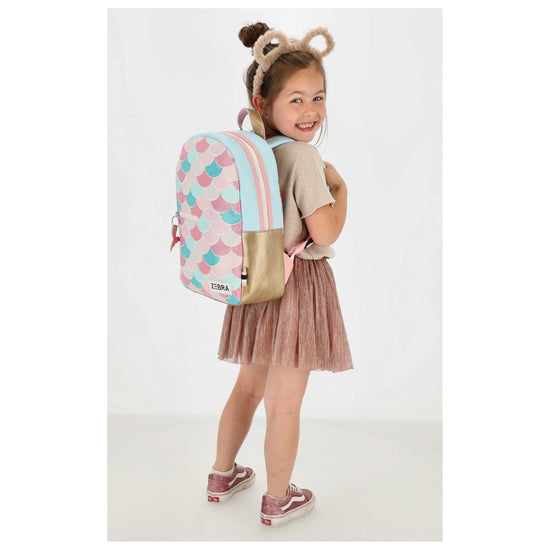 Kinderrucksack 25x36cm mit Flossen-Muster in Blau| Rosa - leder-accessoires.com