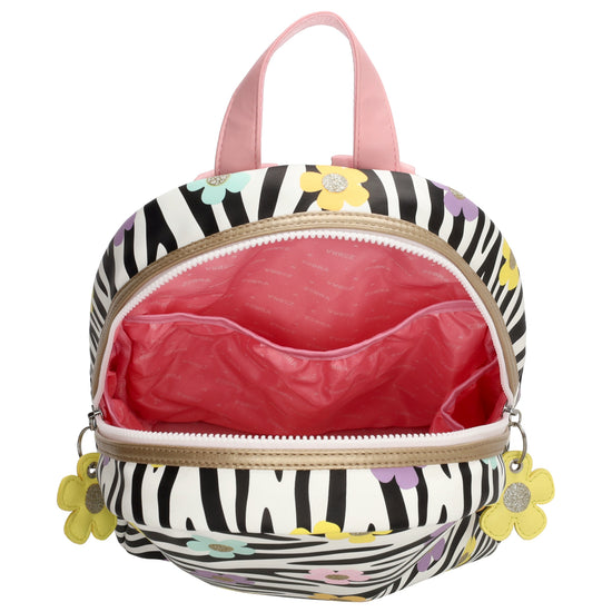 Kinderrucksack 25x35cm mit Zebra-Muster und Blumen in Schwarz| Weiß - leder-accessoires.com