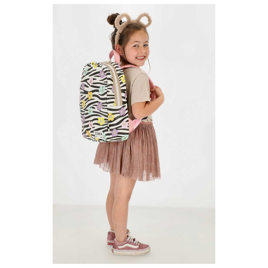 Kinderrucksack 25x35cm mit Zebra-Muster und Blumen in Schwarz| Weiß - leder-accessoires.com