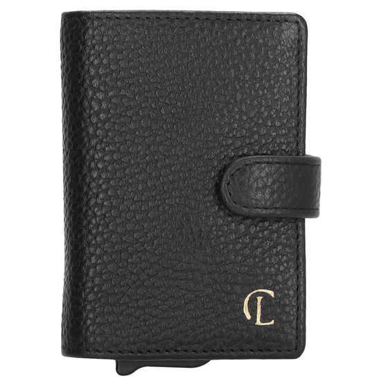 Kartenetui| Safty Wallet 7x10cm in Schwarz mit Druckknopf - leder-accessoires.com