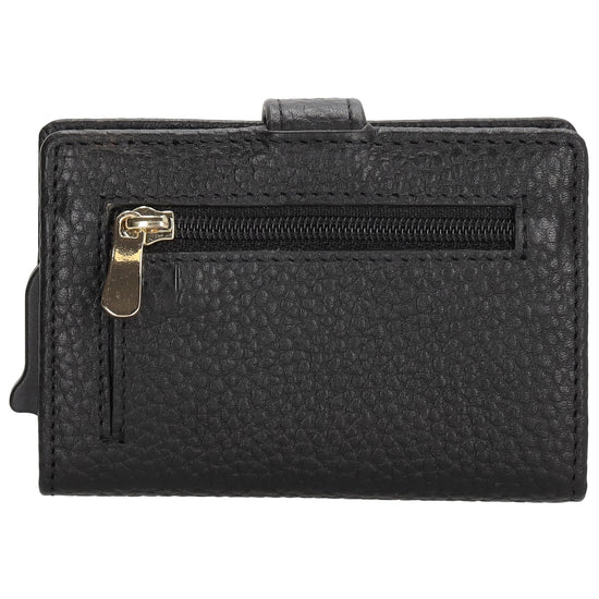 Kartenetui| Safty Wallet 7x10cm in Schwarz mit Druckknopf - leder-accessoires.com