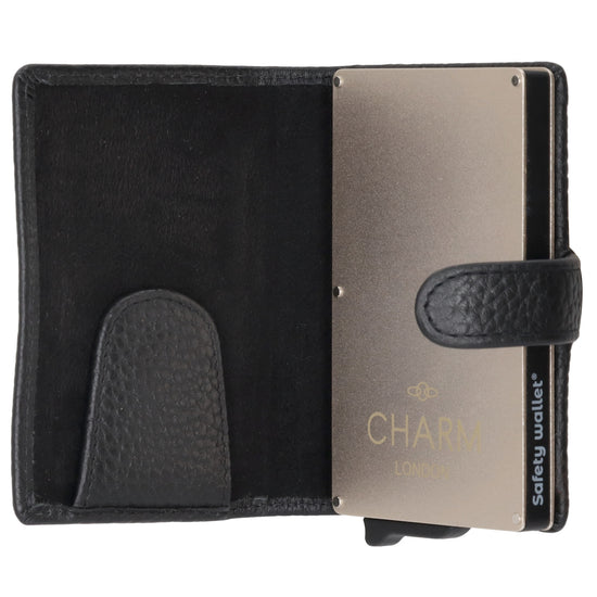 Kartenetui| Safty Wallet 7x10cm in Schwarz mit Druckknopf - leder-accessoires.com
