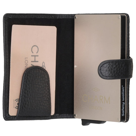 Kartenetui| Safty Wallet 7x10cm in Schwarz mit Druckknopf - leder-accessoires.com