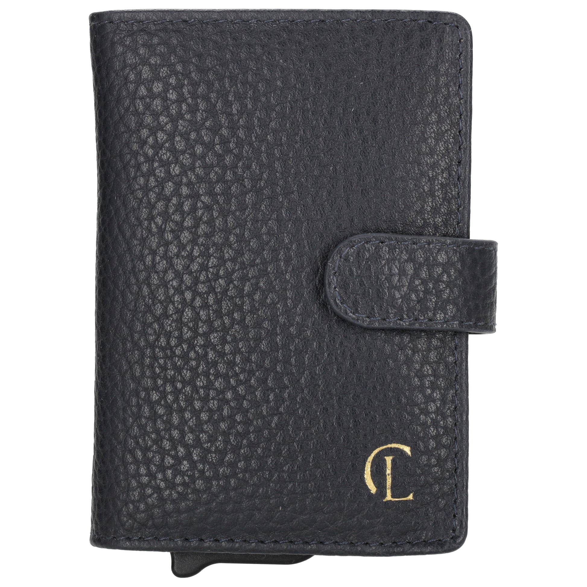 Kartenetui| Safty Wallet 7x10cm in Dunkelblau mit Druckknopf - leder-accessoires.com