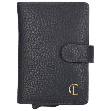 Kartenetui| Safty Wallet 7x10cm in Dunkelblau mit Druckknopf - leder-accessoires.com