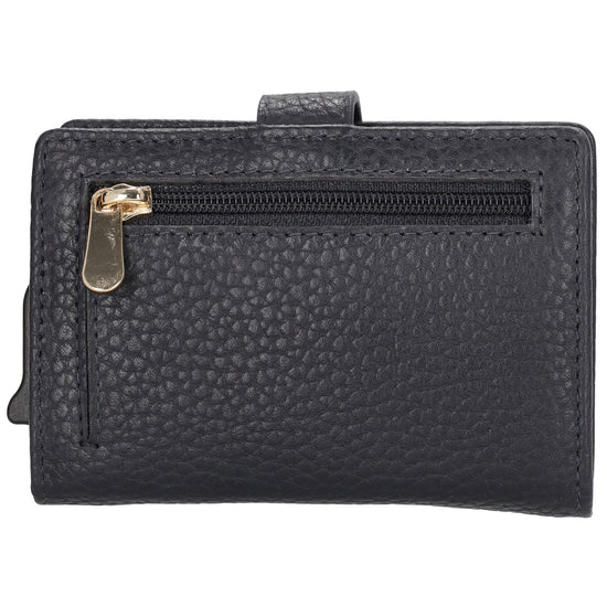 Kartenetui| Safty Wallet 7x10cm in Dunkelblau mit Druckknopf - leder-accessoires.com