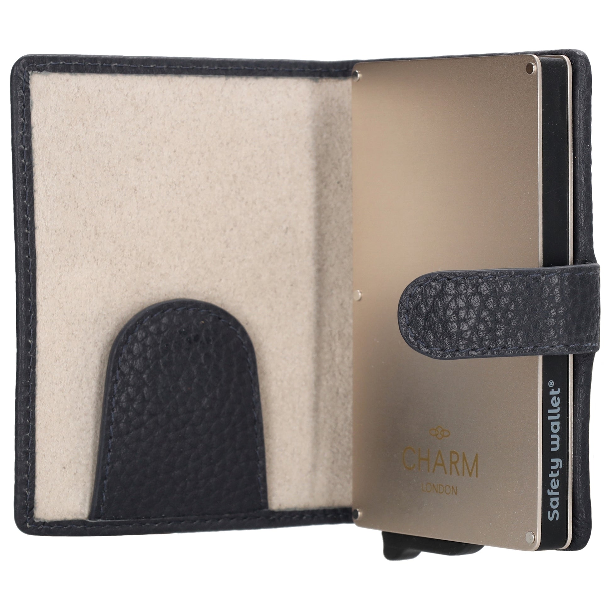 Kartenetui| Safty Wallet 7x10cm in Dunkelblau mit Druckknopf - leder-accessoires.com