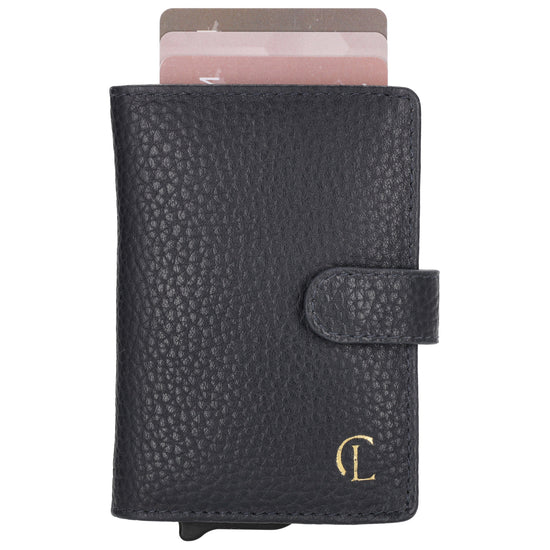 Kartenetui| Safty Wallet 7x10cm in Dunkelblau mit Druckknopf - leder-accessoires.com