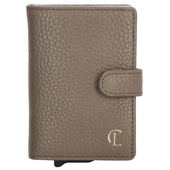 Kartenetui| Safty Wallet 7x10cm in Taupe mit Druckknopf - leder-accessoires.com