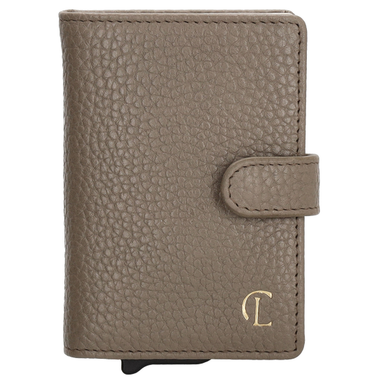 Kartenetui| Safty Wallet 7x10cm in Taupe mit Druckknopf - leder-accessoires.com