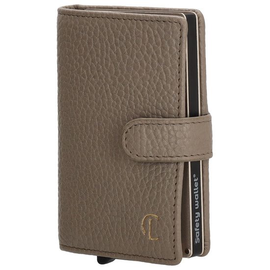 Kartenetui| Safty Wallet 7x10cm in Taupe mit Druckknopf - leder-accessoires.com