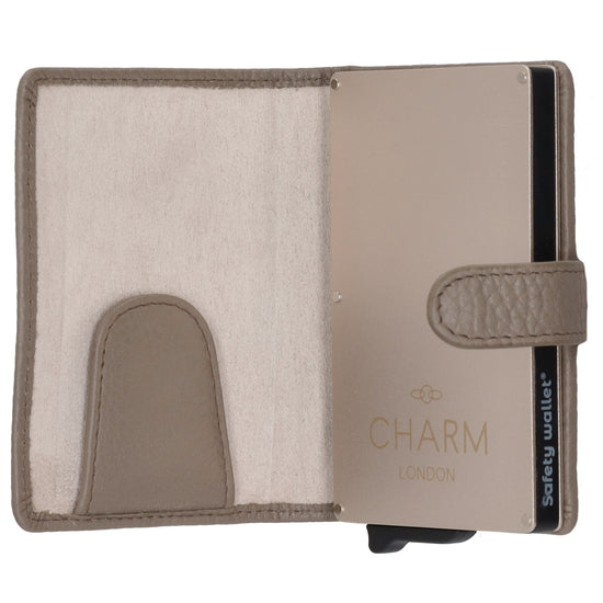 Kartenetui| Safty Wallet 7x10cm in Taupe mit Druckknopf - leder-accessoires.com