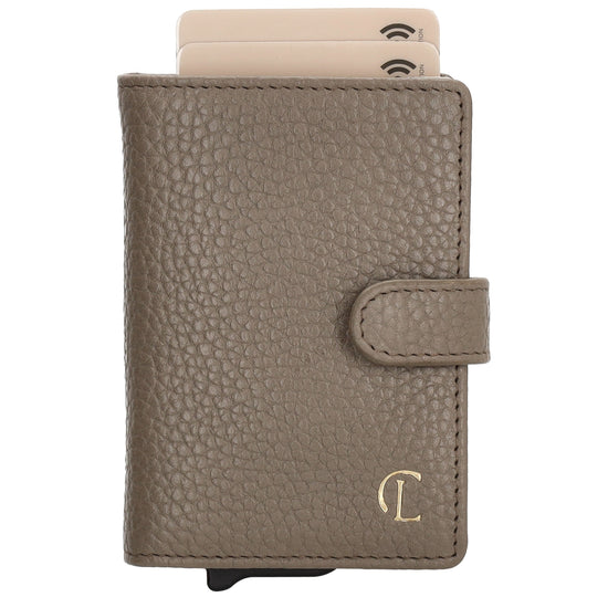 Kartenetui| Safty Wallet 7x10cm in Taupe mit Druckknopf - leder-accessoires.com