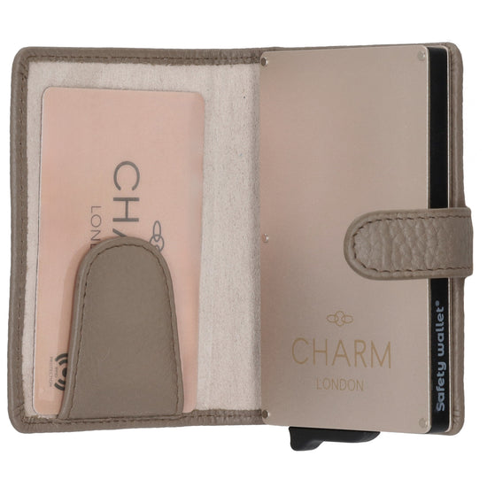 Kartenetui| Safty Wallet 7x10cm in Taupe mit Druckknopf - leder-accessoires.com
