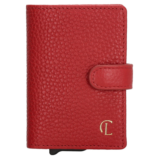 Kartenetui| Safty Wallet 7x10cm in Rot mit Druckknopf - leder-accessoires.com
