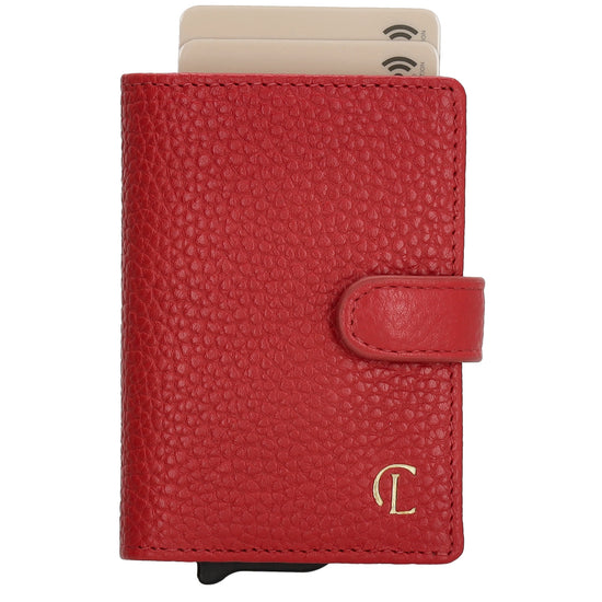 Kartenetui| Safty Wallet 7x10cm in Rot mit Druckknopf - leder-accessoires.com