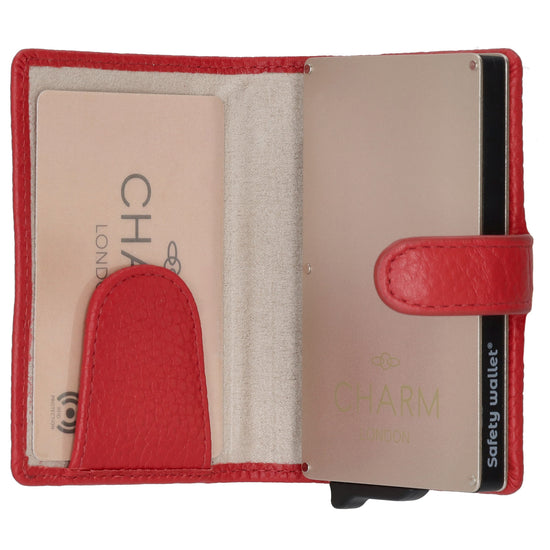 Kartenetui| Safty Wallet 7x10cm in Rot mit Druckknopf - leder-accessoires.com