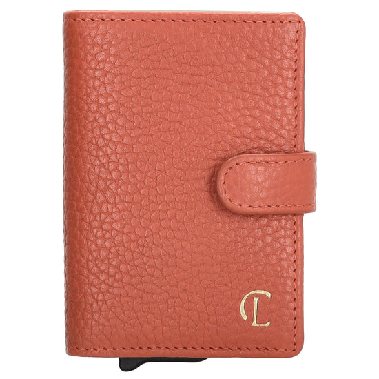 Kartenetui| Safty Wallet 7x10cm in Orange mit Druckknopf - leder-accessoires.com