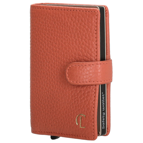 Kartenetui| Safty Wallet 7x10cm in Orange mit Druckknopf - leder-accessoires.com