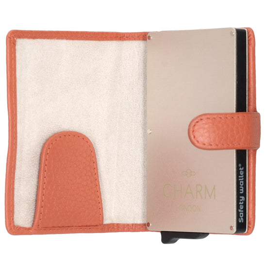 Kartenetui| Safty Wallet 7x10cm in Orange mit Druckknopf - leder-accessoires.com