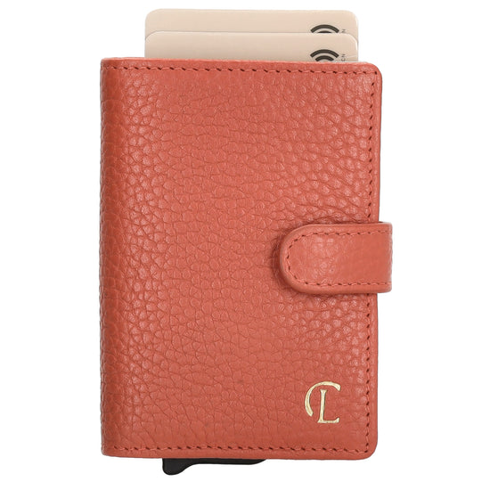 Kartenetui| Safty Wallet 7x10cm in Orange mit Druckknopf - leder-accessoires.com