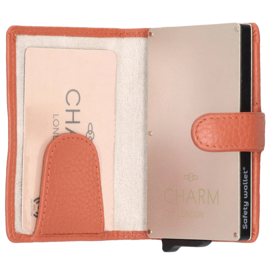 Kartenetui| Safty Wallet 7x10cm in Orange mit Druckknopf - leder-accessoires.com